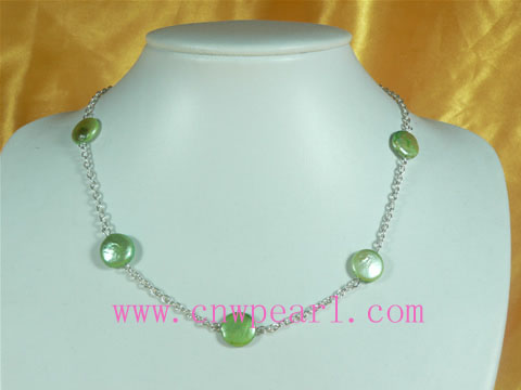 12mm green coin shaped pearl necklace